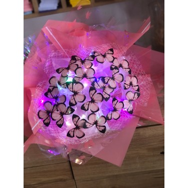 Led Işıklı Pembe Kelebek Buketi